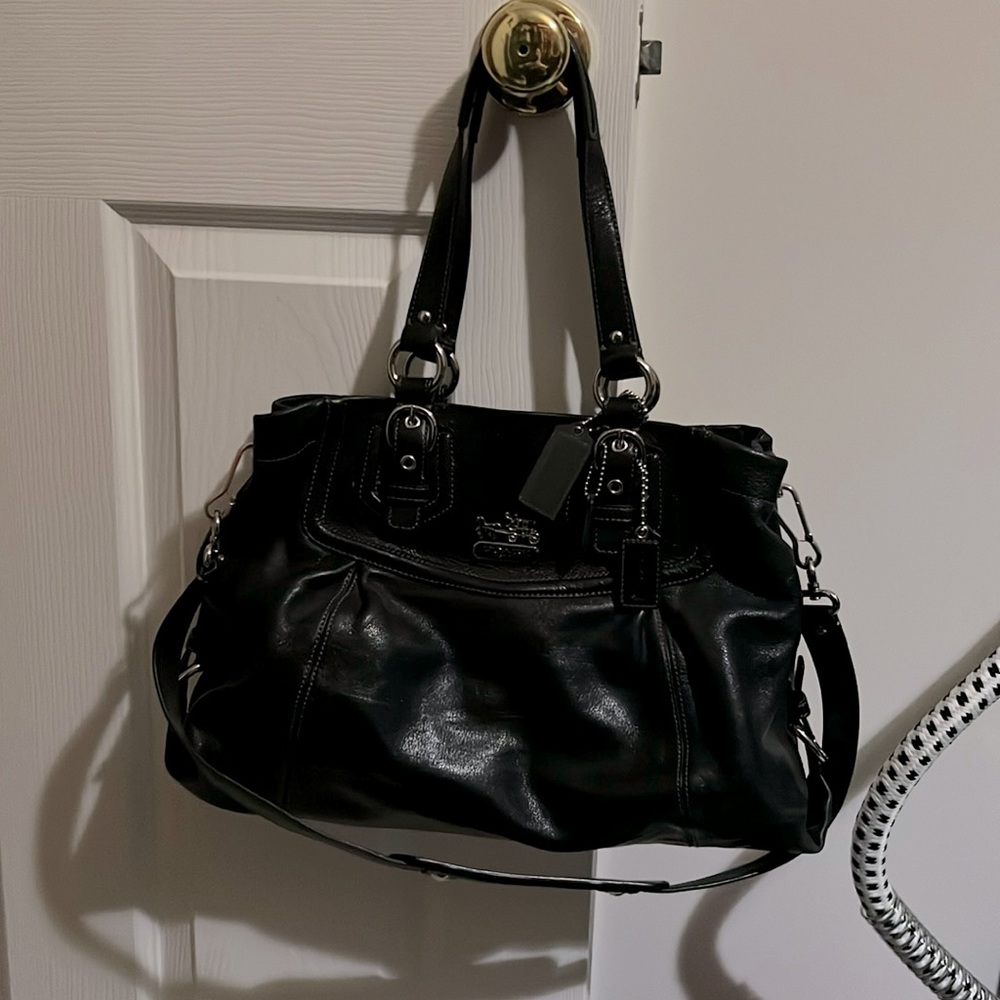 Coach Madison Carryall Black Leather Satchel Shoulder Bag Purse